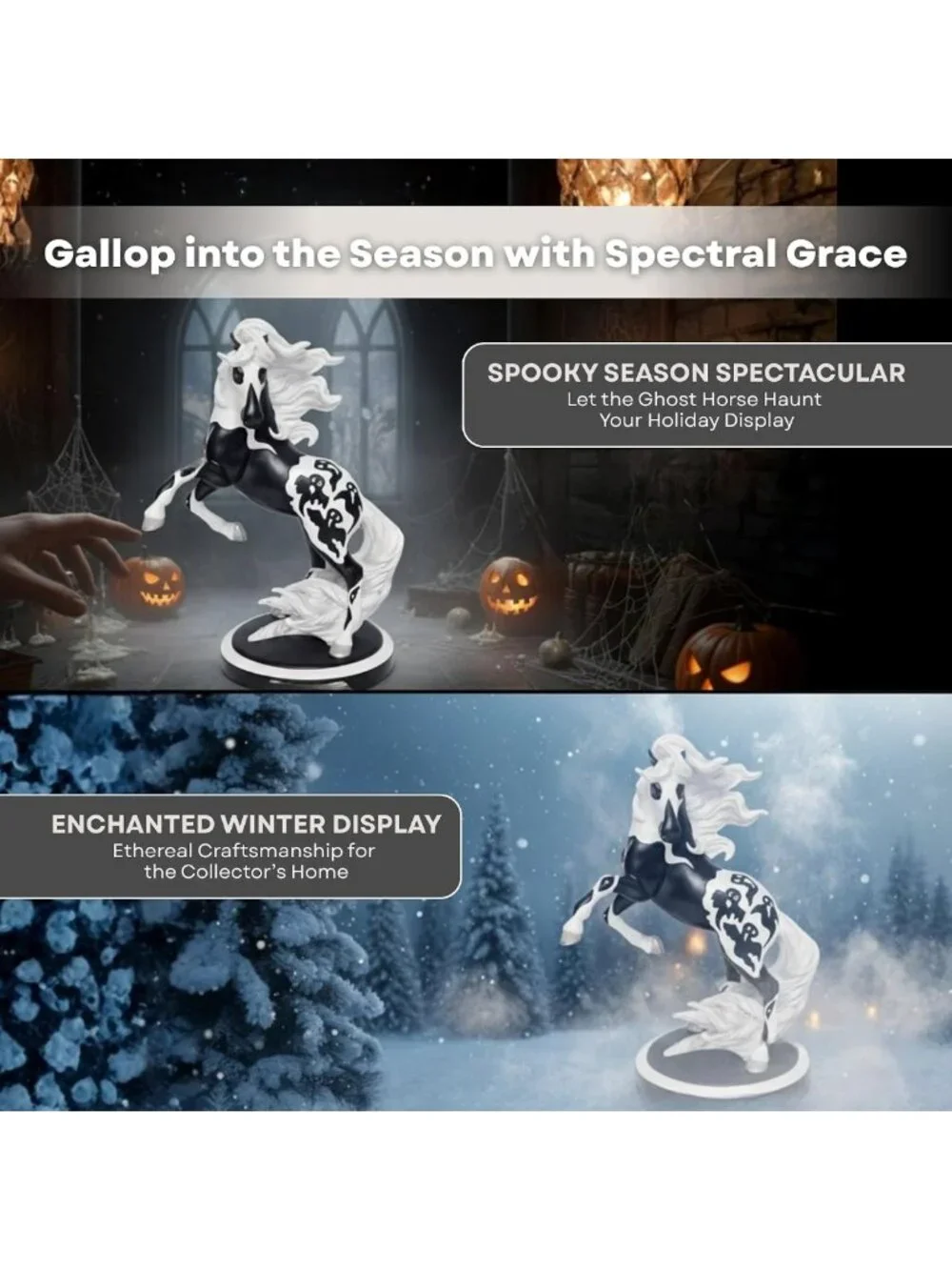 Hand-Painted Halloween Ghost Horse Figurine - 10.3